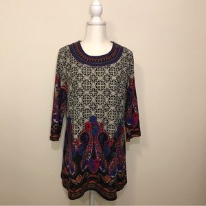 Creation Tunic Sweater Dress Floral Embroidered Long Sleeve Knit Stretch XXL